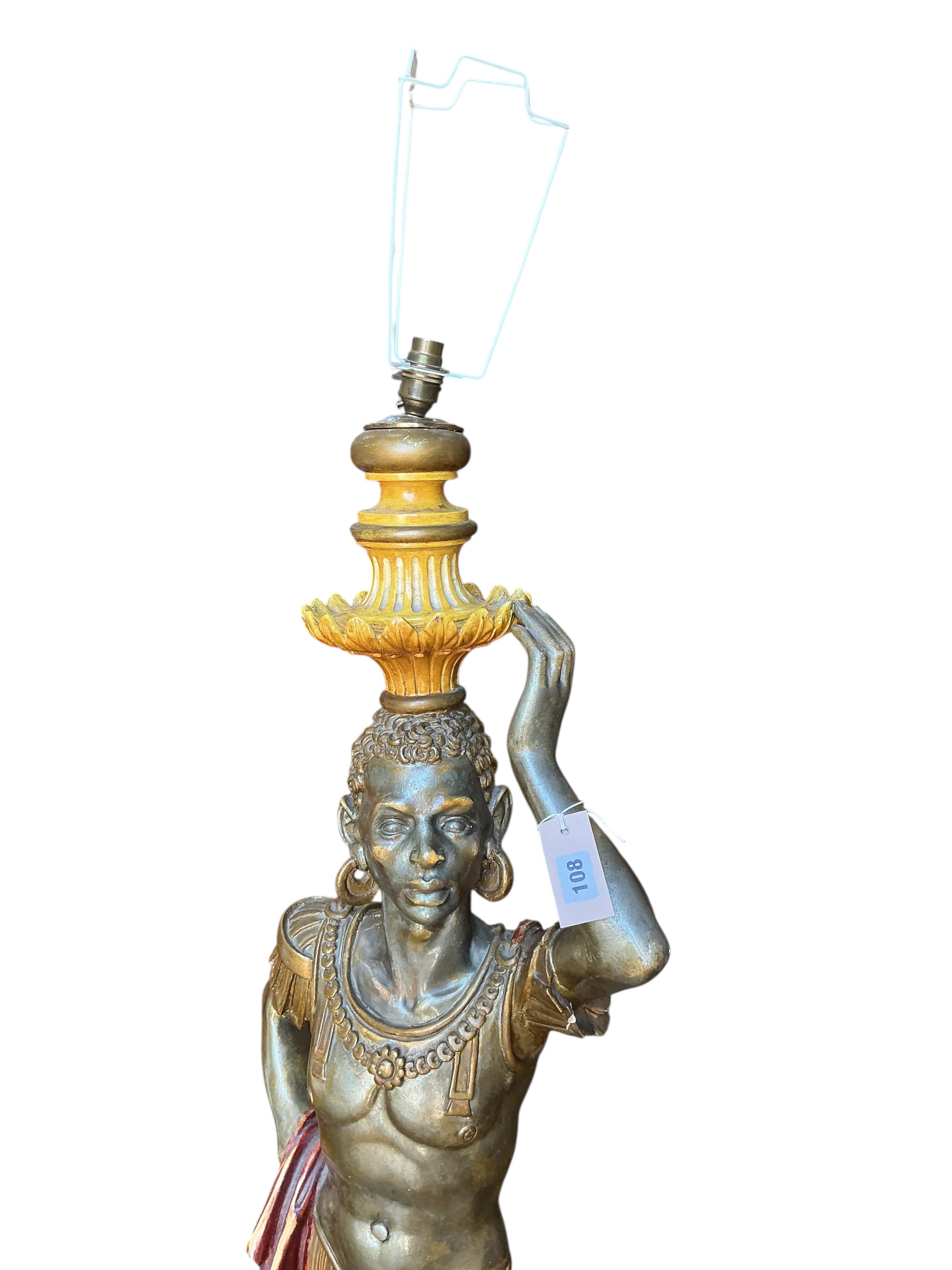 An Italian style painted composition Blackamoor floor lamp, height 156cm